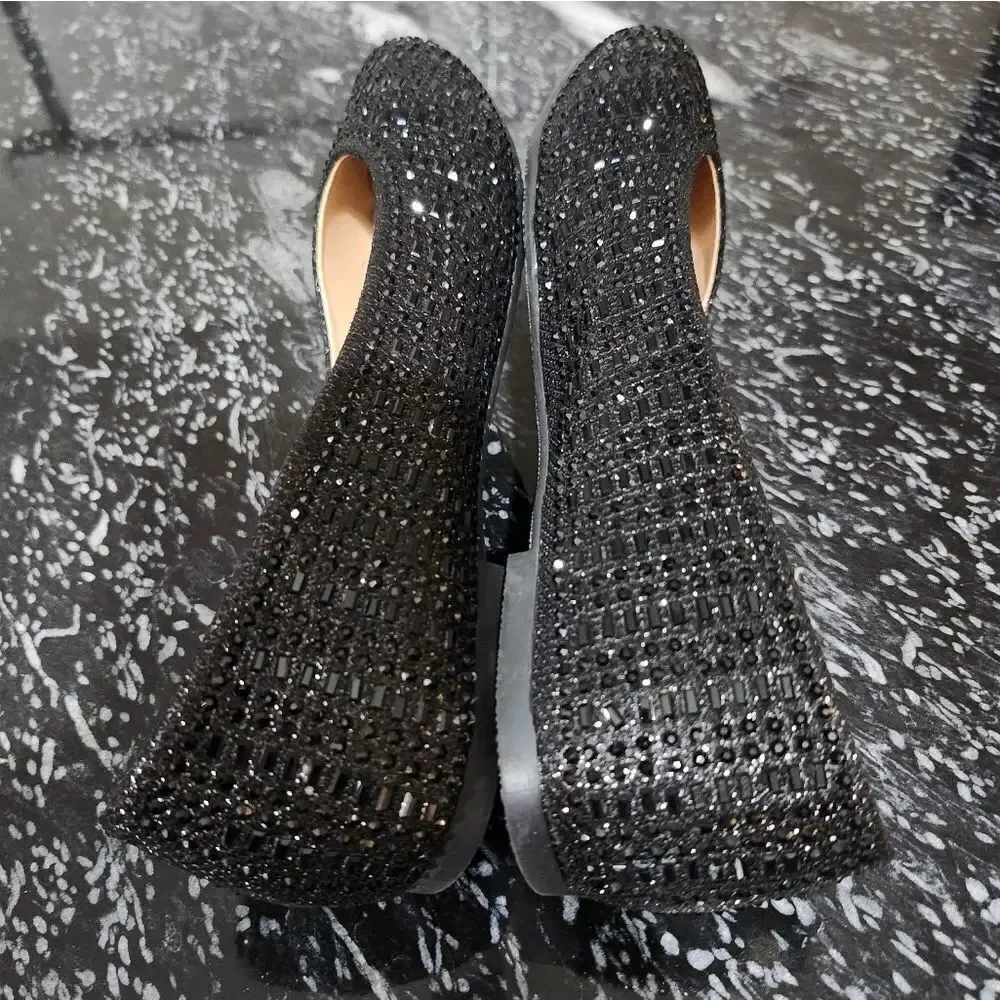 BRAND NEW SHOE LAND BLACK RHIENSTONE SLIP-ON WOMEN